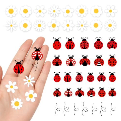 Image of 64PCS Ladybug & Flower Stickers, Cute Daisy Aesthetic Vinyl Sticker Set