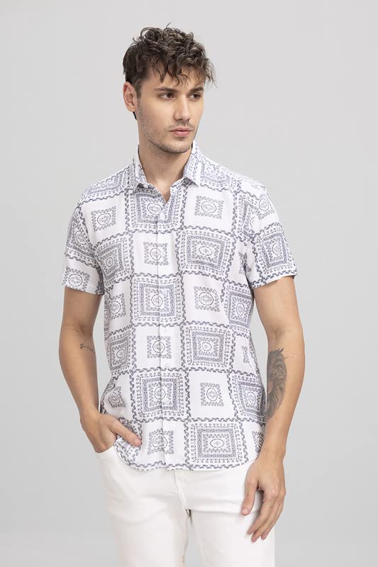 Image of SNITCH Buzau White Shirt Rayon Slim Fit Shirt