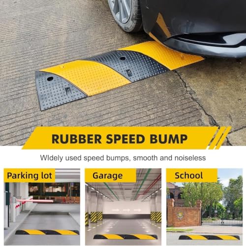 Image of 3.3FT Rubber Speed Bump 2 Pack, Heavy Duty Traffic Calming Ramp for Road 25000 Lbs Capacity, 39.6 Inch Recycled Speed Bump Cable Ramp with 2 Channel for Driveway Asphalt Concrete Gravel Road | 2 Pack, 25,000 lbs Heavy Duty Industrial Grade Ramp with Dual Cable Channels for Parking Lots HOA Communities School Zones