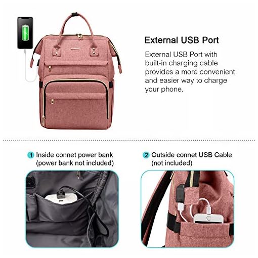 LOVEVOOK Laptop Backpack for Women,15.6 Inch Professional Womens Travel Backpack Purse Computer Laptop Bag Nurse Teacher Backpack,Waterproof College Work Bag Carry on Backpack with USB Port,Light-pink - Image 7