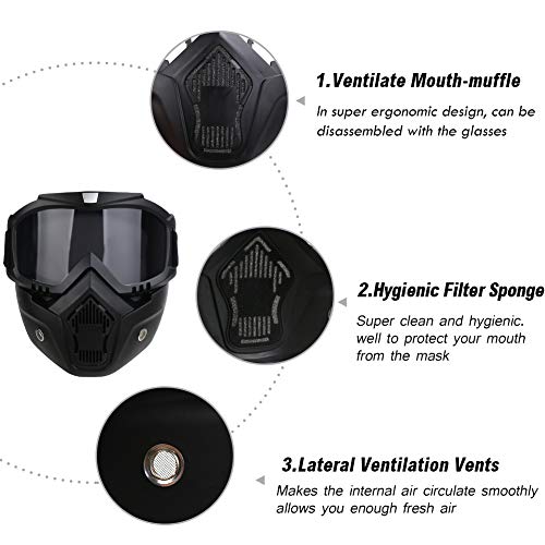 PiscatorZone Motorcycle Goggles Mask CS/Paintball/Skiing/Riding/Cycling/Halloween/Costume Ball-UV Proof Windproof Anti-Fog Protective Detachable Adjustable Tactical Glasses