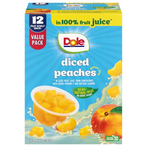 Dole Diced Peaches, 4 oz Fruit Bowls, 12 Pack