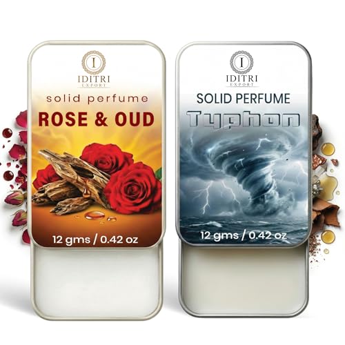 Image of Solid Perfume |Rose & Oud&Typhon Alcohol Free Wax Perfume Balm, Long Lasting | Pocket Tin 12g, Pack Of 2| Non Greasy Smooth Glide, Travel Friendly Men And Women