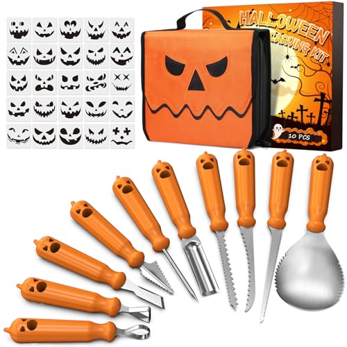 imarku Halloween Pumpkin Carving – 10 Knives + 25 Stencils