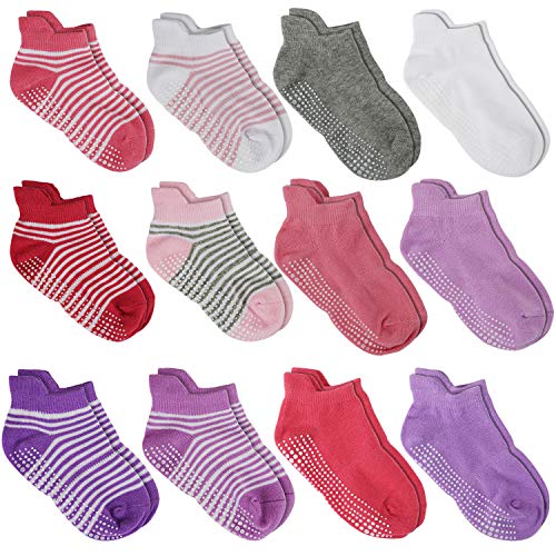 Image of Aminson Anti Slip Non Skid Ankle Socks With Grips for Baby Toddler Kids Boys Girls