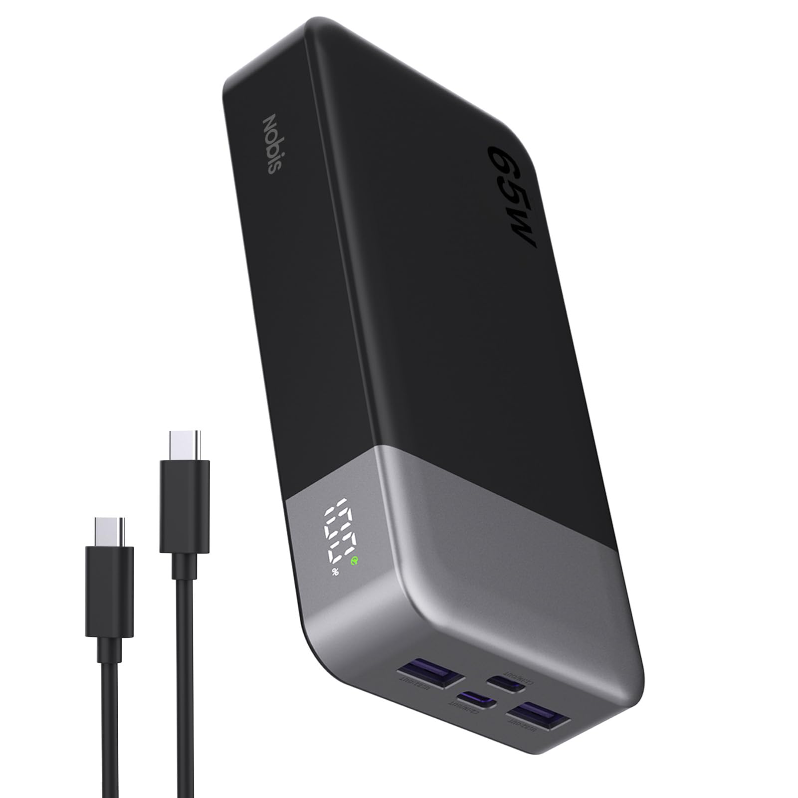 NOBIS Portable Charger 65W 20000mAh Power Bank Fast Charging PD QC 2 USB-C in Out 2 USB-A Battery