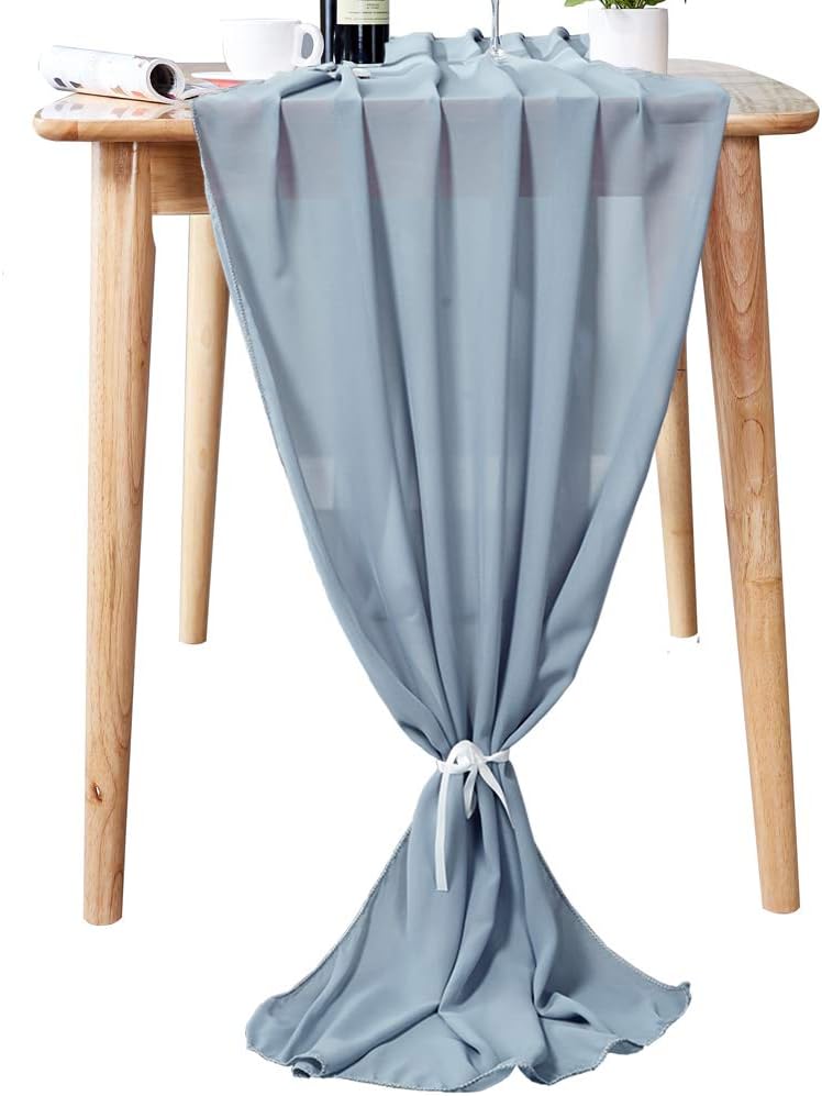Aviviho 10ft Dusty Blue Chiffon Sheer Table Runner for Wedding Decor Boho Party Bridal Shower Baby Shower Table Decorations…