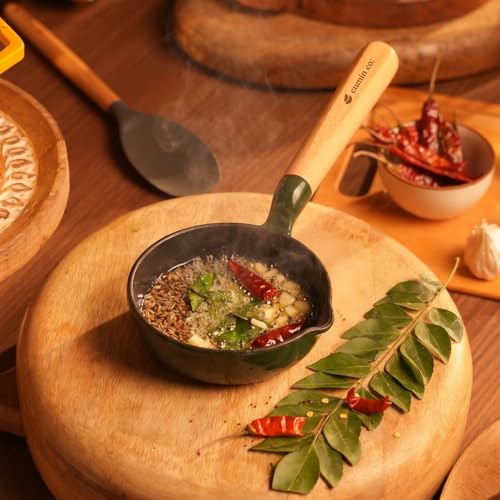 Image of CUMIN CO. Cast Iron Tadka Pan | 10cm| Induction Base Cookware | 10 Years Warranty | Non Toxic Small Tadka Pan for Spice Tempering /Seasoning | Chemical Free Coating | Green