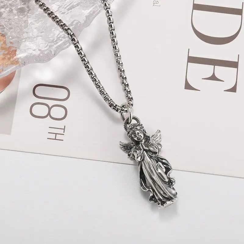 Collier d'ange en argent 925 pendentif aile rétro gravé - 2