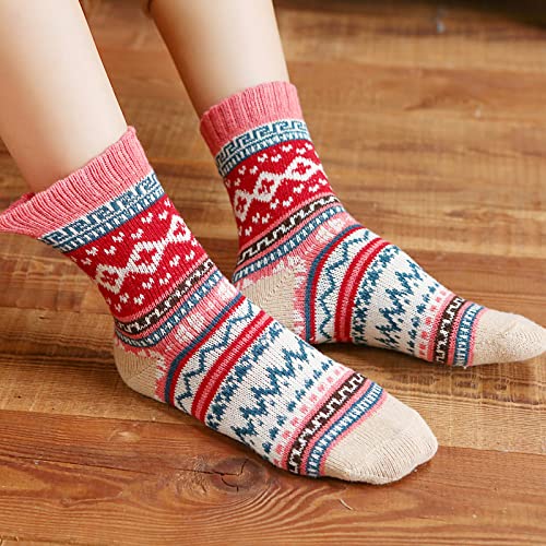 Winter Wool Blend Crew Socks, Fair Isle Pattern, Children's 5 Pairs, Multicolor2