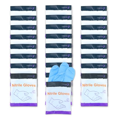 Lightning X Nitrile Exam Glove Pairs | Individually Packed | 50 Gloves | 25 Pairs | Resealable Zip Bag - Large (BLUE)