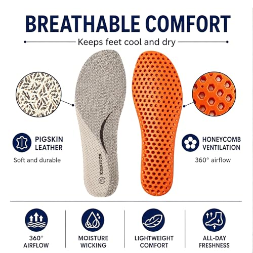 Image of Knixmax Women's Sport Shoe Insoles, Comfort Pigskin Leather Insole for Hey Dudes, Breathable Replacement Inserts for Sneakers, Loafers, Walking Shoes Liners, Beige EU 36