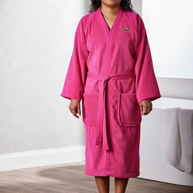 Lacoste Classic Pique Bath Robe, 100% Soft Cotton Terry, Unisex Adult Bathrobe, Absorbent & Quick Drying, One Size Fits Most - Image 7
