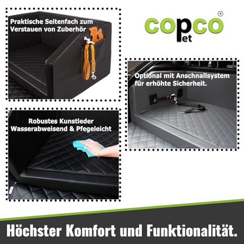 CopcoPet Hundebox Auto Kofferraumschutz Hund mit ladekantenschutz kofferraum【Mit Tasche】kofferraum schutzmatte herausnehmbar - Hunde Autositz mit Anschnallsystem, hundetransportbox 100x70x38cm Schwarz
