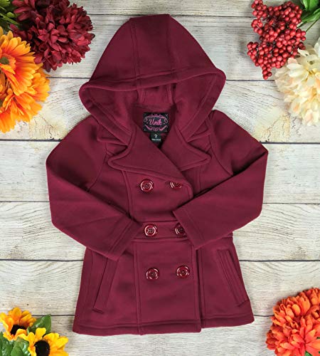 Girls' Fleece Coat with Hood Black Red Navy Fuchsia Grey4