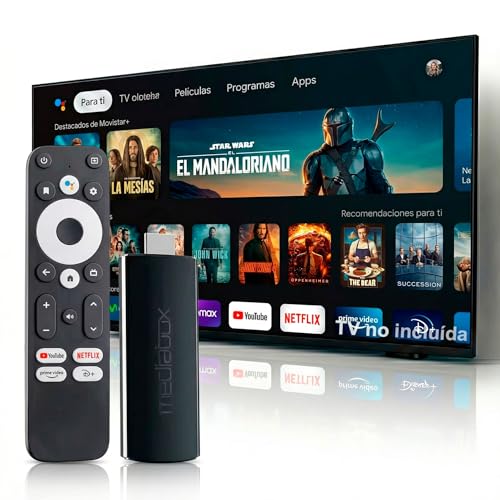 Google TV Stick con Mando por Voz, Android TV Dongle HDMI con Chromecast Built In, Widevine L1, HDR10+ Dolby Audio, Streaming Netflix Prime Video Youtube, Receptor WiFi Smart TV para TV y Proyector