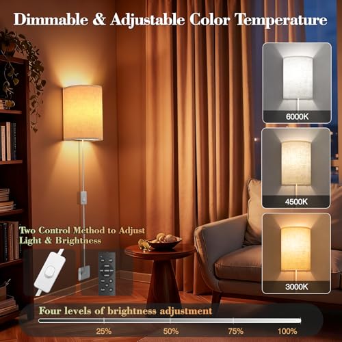 Image of Plug in Wall Sconces Set of Two: Wall Lights with 7 RGB Colors - 3 Color Temperature Wall Mount Lamps with Remote - Fabric Linen Wall Sconc for Bedroom Living Room & Hallway- Indoor Corded Wall Sconce