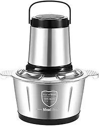 Multiprocessador Premium Potente 850W com 4 Lâminas - Triturador, Picador e Moedor de Alimentos 2 Litros em Inox para Carne, Legumes, Vegetais - Base Antideslizante - 110V