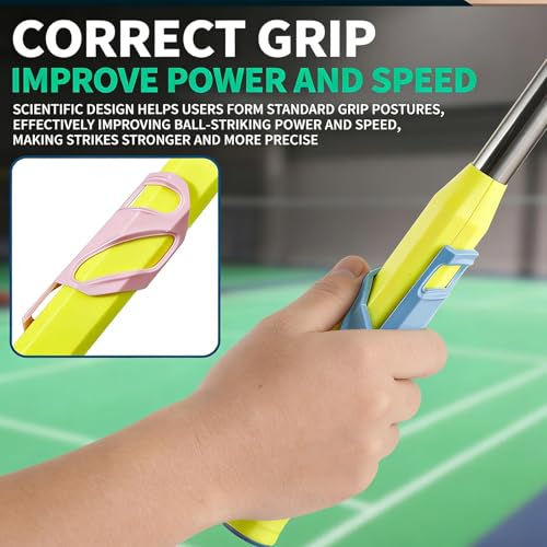 Image of Badminton Trainer, Badminton Grip and Racket Grip Corrector, Portable Badminton Practice Equipment for Home and Outdoor Training,Yellow Color