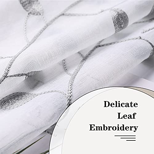Mrtrees Sheer Voile Curtain Valances, Leaves Embroidered Valance Curtains Rod Pocket, Small Sheer Window Curtains Treatment For Bedroom/Living Room/Kitchen/Basement thumb #2