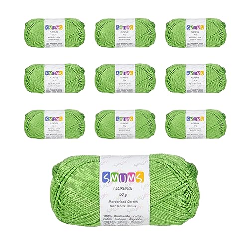 SMUMS 100% Mercerized Cotton Crochet Wool, 1010 LAVN GREEN