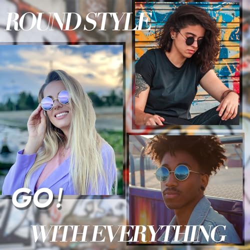 Joopin Óculos de sol redondos hippie para mulheres e homens, óculos de sol com proteção UV400, G06-p