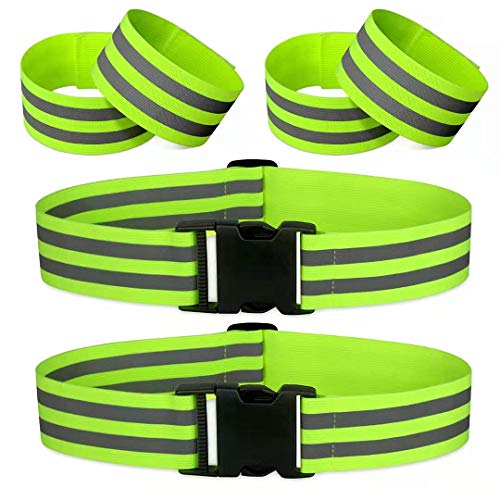 Morbeste 6 PCS Reflective Running Gear, High Visibility Glow Safety Reflective Belt or Sash, Lightweight Reflective Band Strap for Running, Walking, Cycling - Fits Women, Men, Kids (Green)