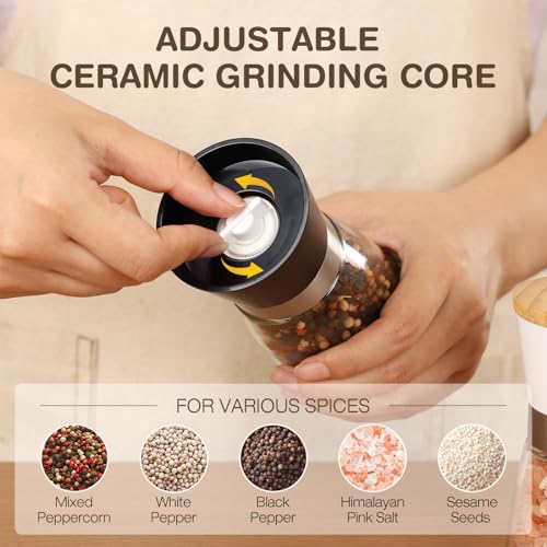 Image of Marve Stainless Steel Salt and Pepper Grinder with Adjustable Coarseness with 5 Grinding Level Black Pepper Mill Grinder Shaker Stainless Steel Lid Adjustable Coarseness (Model A) | Adjustable Coarse Salt and Pepper Mills Refillable Ceramic Burr Kitchen Gift