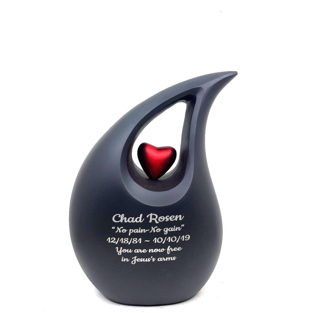 KEEPSAKE COMPANY Large Custom Black Matt Heart Urns for Human Ashes Adult Male| Cremation Urns for Adults Ashes Male |Men & Women | 2.5 Litre Capacity,Custom Black Matte โ image 1