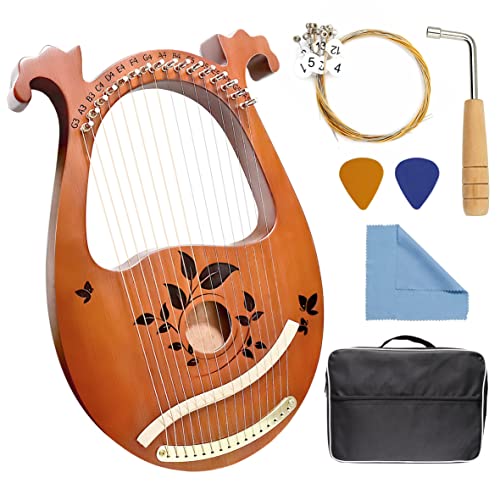 Inknote Lyre Harp, 16 Metal Strings Mahogany Lyre Harp With Tuning Wrench cover