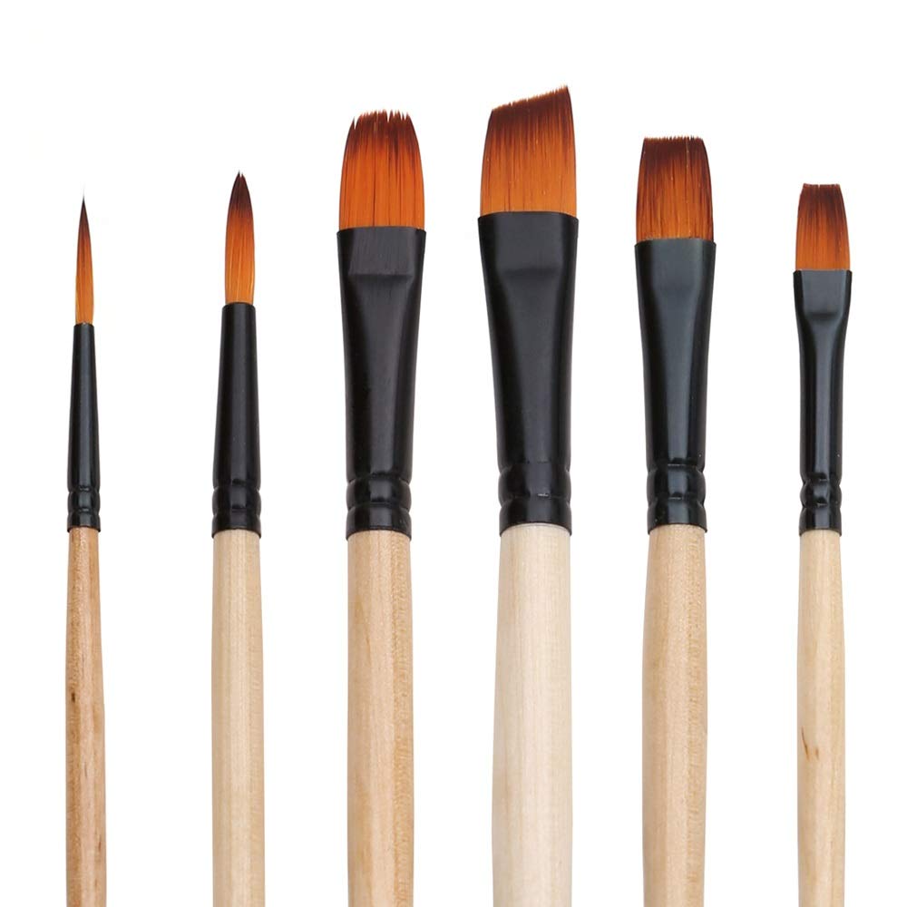 Juego de 6 Pinceles para Acuarela y Gouache, de Diferentes Formas, Punta Redonda y Puntiaguda, de Nailon, para Pintar con Pelo, Suministros de Arte.,