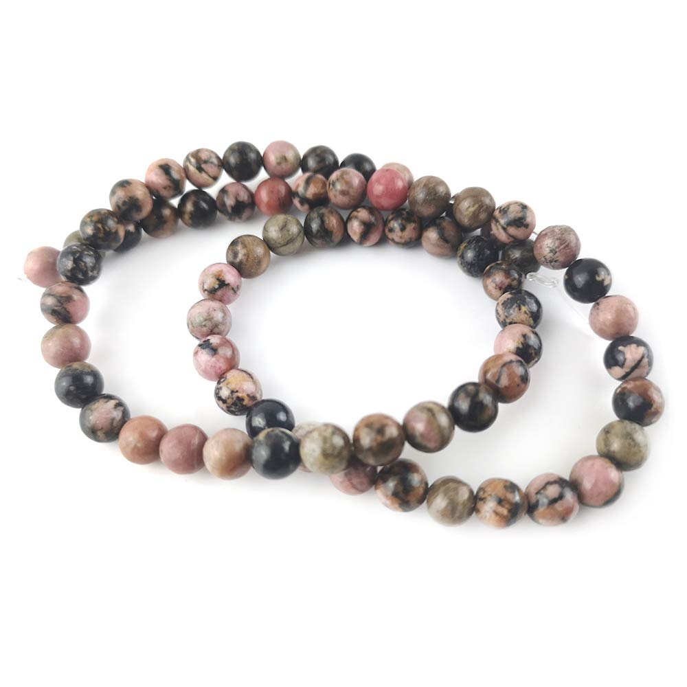 Pink/Black Rhodonite Beads Plain Round 6mm Strand Of 60+
