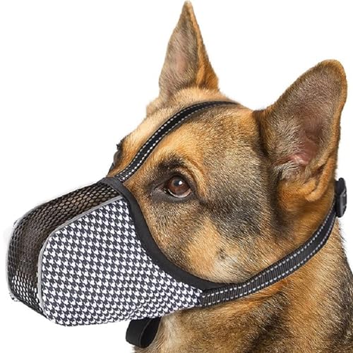 Image of Dog Muzzle for Extra Large Breed Dogs to Prevent Biting Chewing Barking Soft Air Mesh Muzzles Reflective Ajustable Full Coverage Dog Mouth Guard Cover for Grooming Scavenging Black XL