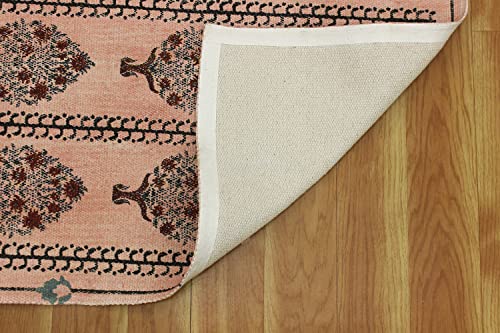 Tapis indien fait main coton 0,9x0,9m Dhurrie beige luxe - 7