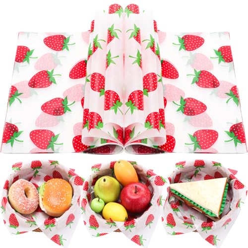 Welpurch 150Pcs Strawberry Pattern Food Deli Paper, 9.8 X 8.3In, Grease Resistant, Sandwich Wrap, Greaseproof, Home Kitchen Food Decor