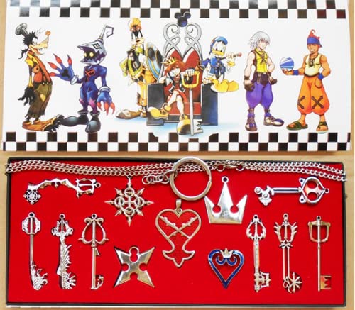 Kingdom Keys Hearts Keyblade Pendant Necklace Set Cosplay Accessories 13pcs Silver