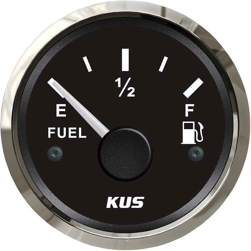 Medidor de nível de combustível KUS 240-33 Ω com iluminação para RV, carro, caminhão, trailer e barco – 12 V/24 V, 52 mm