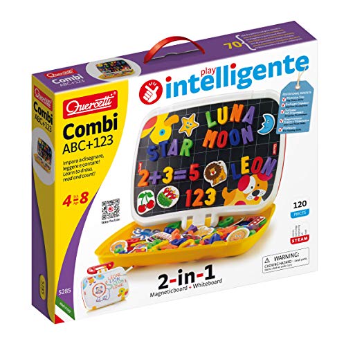 Quercetti- Combi ABC+123 Gioco Valigetta Multifunzione, Multicolore, 120 Pezzi, 5285