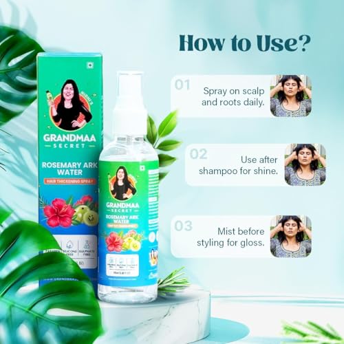 Image of NIDHI'S GRANDMAA SECRET Rosemary Water Ark | Hair Thickening Mist, Natural Rosemary Water Spray for Thick Hair | Pure Distillate | Suitable for All Hair Types | 50 mL