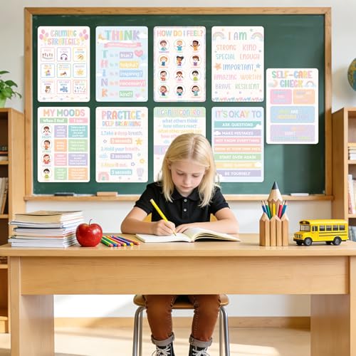 Image of 9Pcs Calming Corner Posters, 13.4 inchx9.2 inch Pastel Calm Down Corner Poster for Classroom Bulletin Boards, Educational Behavior Charts for Elementary Middle Back to School Wall Comfort Corner Decorations Teacher Must Haves