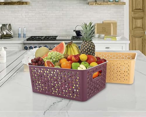Image of RECLUSE 3 Pcs Plastic Storage Organizers Without Lid Strong Plastic Material & Side Grip for Home&Office Multipurpose Rectangular Shape Baskets For Fruits, Vegetables,Magazines,Cosmetics,Kitchen Tool