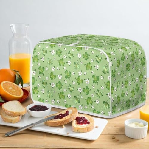 Image of Talayituse Green Shamrock Flower Print Toaster Cover 4 Slice Wide Slot, Lightweight Dust Protection Washable Appliance Bag for Bread Maker, St. Patrick's Day Decoration, Pink