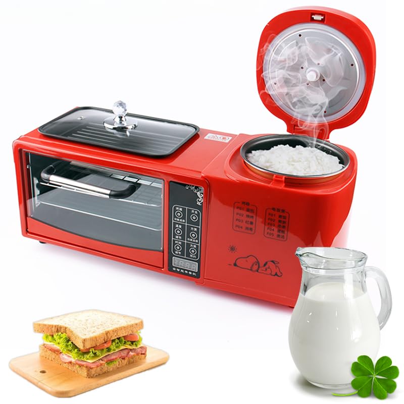 Station de préparation du Petit-déjeuner 4 en 1, Four à 2 Niveaux de 8 L, cuiseur Vapeur électrique de 1 L et poêle électrique, contrôle indépendant de la température et écran Tactile, Machi