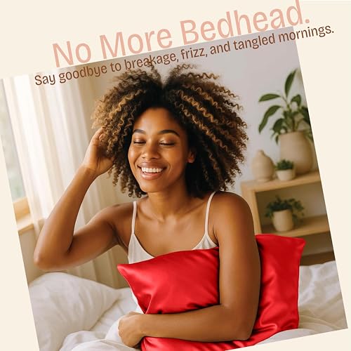 Image of BLISSFORD Satin Pillowcase with Zipper, for Hair and Skin Care, Feels Soft and Cool Like a Silk Pillowcase, Red Satin Pillow Cases Set of 2, Slik Pillow Cover, Standard Size - 2 Pack