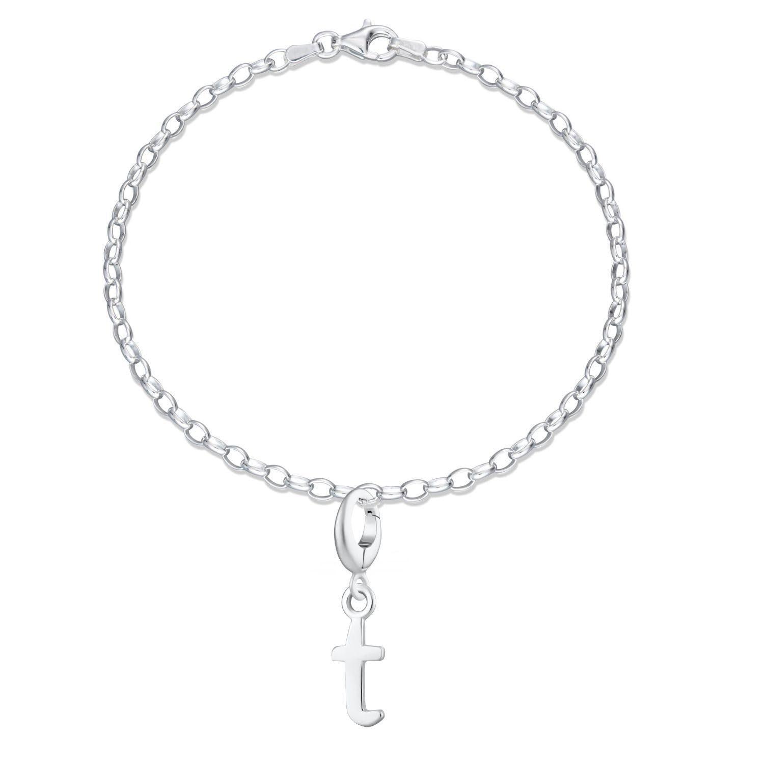 Lily Charmed - Pulsera de plata de ley 925 con dije inicial de 20 cm, pulsera ajustable en minúsculas del alfabeto A-Z, 8 inch, Metal