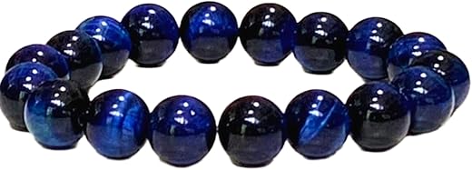 LKBEADS natural blue tiger's eye gemstone 10mm|round shape, smooth cut stone |7 inch|blue color gem |energy stretch bracel...