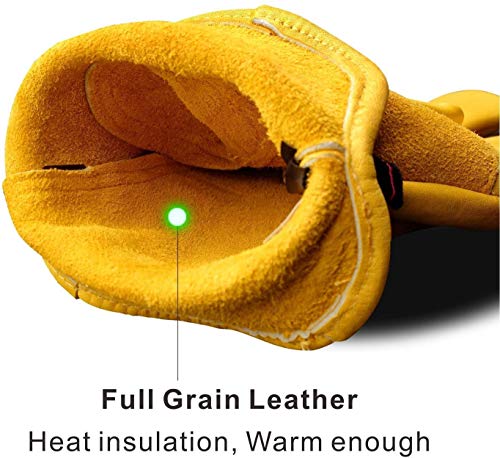 Image of Reinforced Leather Work Gloves with Palm Patch for Gardening, Farming, Construction, Warehousing, Motorcycling, Truck Driving - 10 Inches - Yellow - Pack of 1