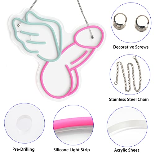 Image of Angel Winged Radish Neon Sign for Wall Decor Radish with Angel Wings Led Neon Light for Quirky Room Man Cave Bar Store Home Party Art Decor Gifts, Dimmable & USB Powered, 12.6 inch x 11 inch