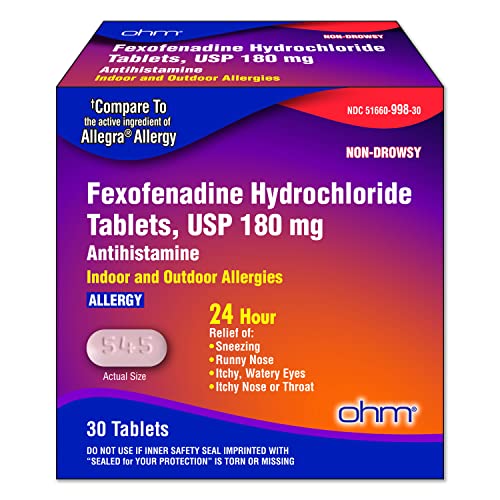 Ohm Non-Drowsy Fexofenadine Antihistamine Indoor Outdoor Allergy Relief Tablets 30Ct #TOP1