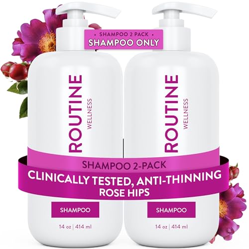 Image of Routine Wellness Anti-Thinning Volumizing Shampoo - Rose Hips (Pack of 2) | Clinically tested shampoo for thinning hair with biotin, pea peptides, saw palmetto oil, color safe, sulfate free